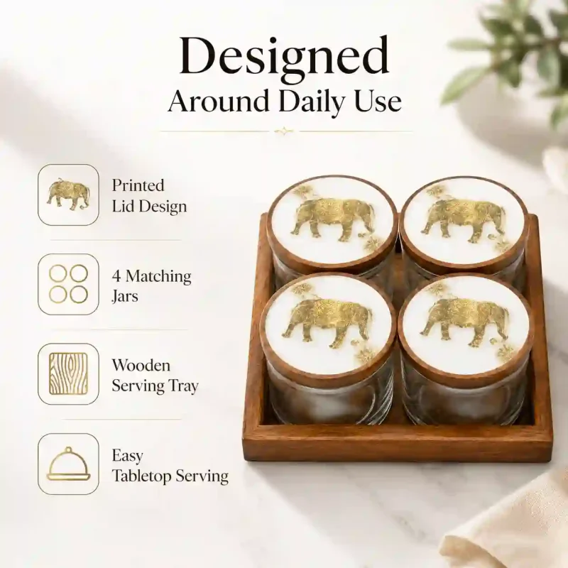 Essential 4 Pcs Jar Set with Tray-Printed Dining (Set of 1)