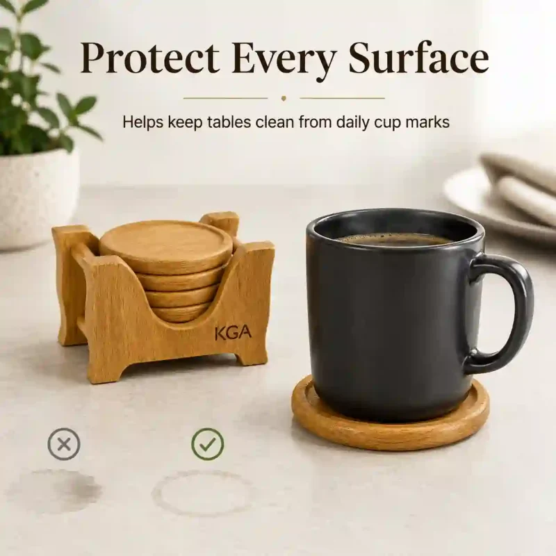 Round Wooden Coaster Set - 6 Pcs (Set of 1)