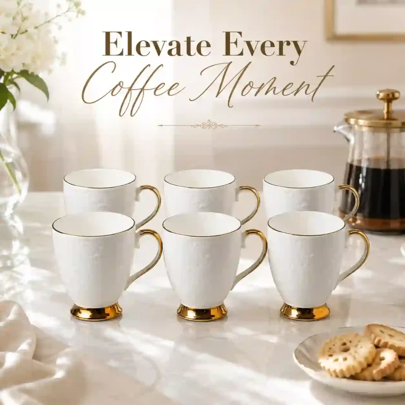 Neha Gold Ceramic Coffee Mugs-6 Pieces (Set of 1)