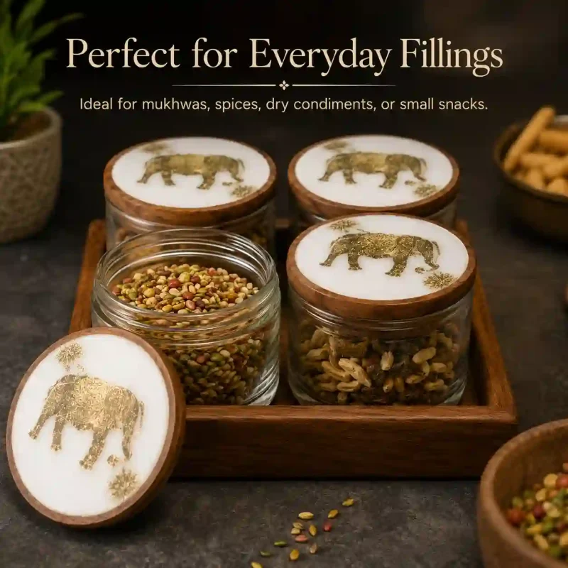 Essential 4 Pcs Jar Set with Tray-Printed Dining (Set of 1)
