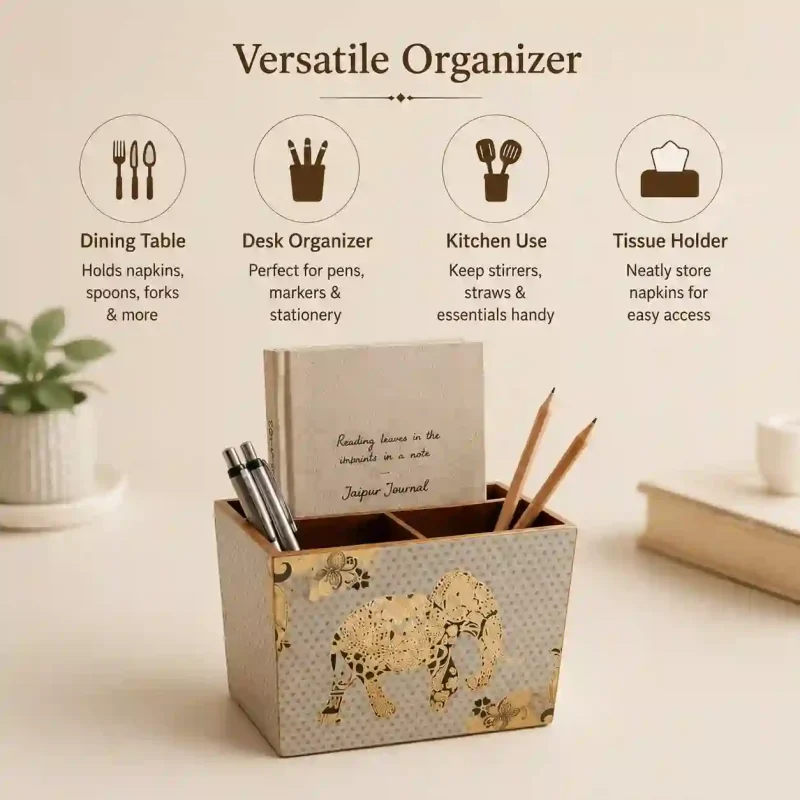 Wooden Cutlery & Napkin Holder-Dining Table (Set of 1)