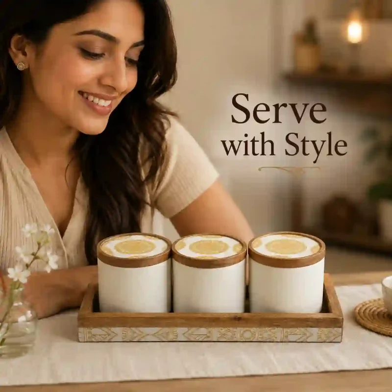 Vivo Printed 3 Jars Set with Serving Tray - Stylish (Set of 1)