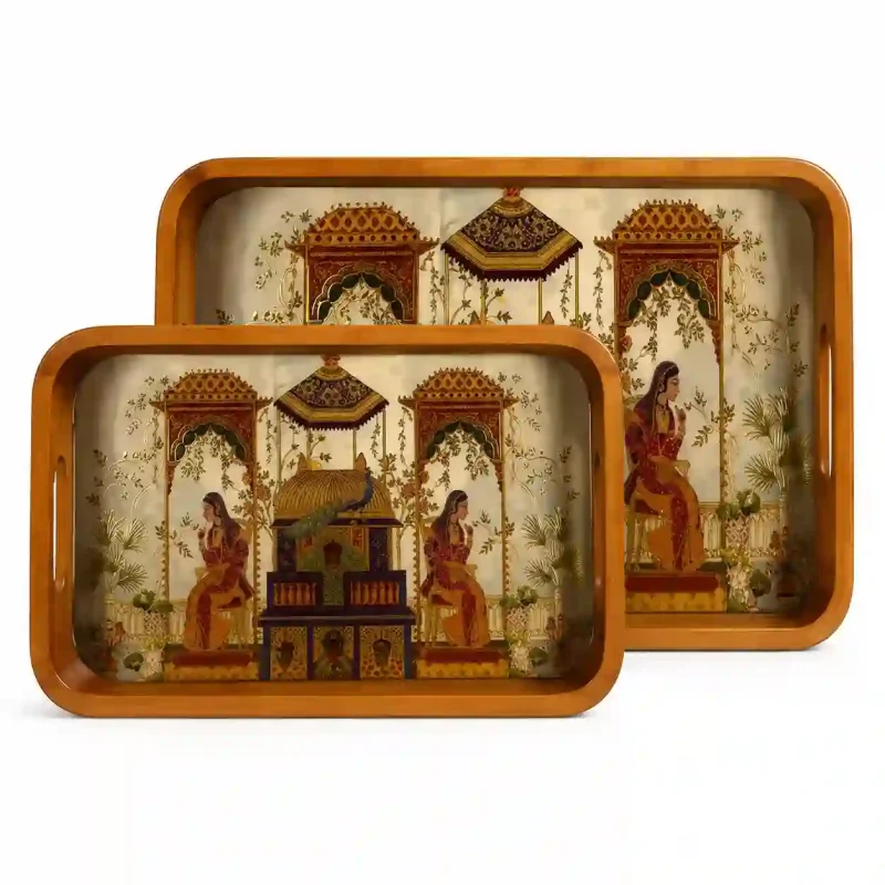 Multipurpose Wooden 2 Pieces Tray-Rectangle Serving (Set of 1)