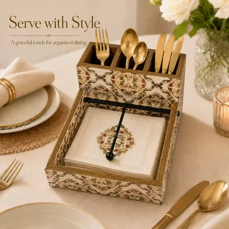 Signature Napkin Holder With 3 Compartment - Organiser (Set of 1)