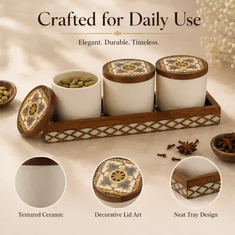 Multi-Purpose 3 Pieces Jar Set-with Organizer Tray (Set of 1)