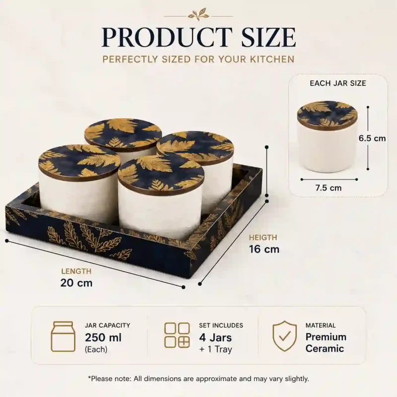 Condiment Set with Lids-4 Jars & Tray (Set of 1)