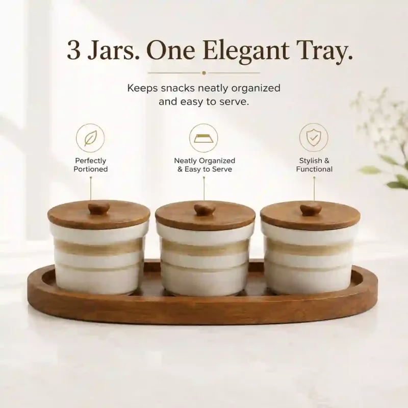 Boat 3 Jar Printed Serving Tray-Stylish Snacks Platter (Set of 1)