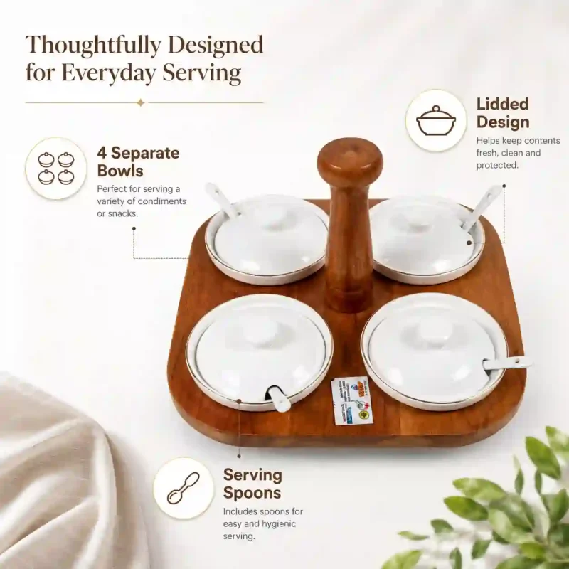 Revolving Pickle Set - 4 Pcs with Wooden Stand (Set of 1)
