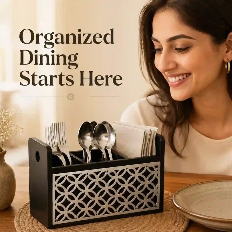 Napkin Cum Cutlery Holder With 3 Compartment (Set of 1)