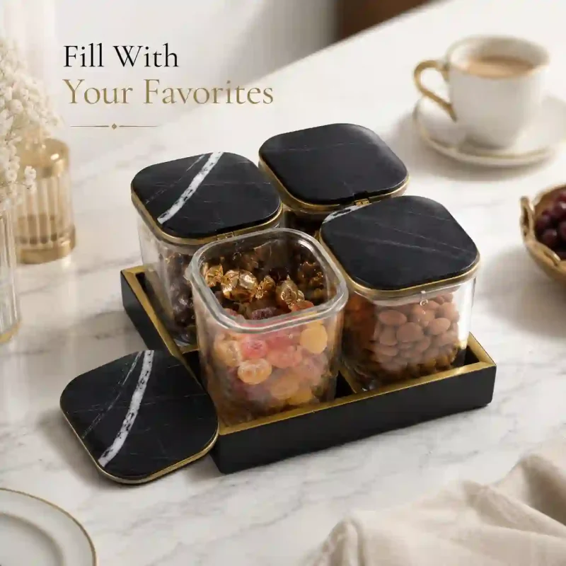 Signature Candy 4 Jars-Marble Finish (Set of 1)