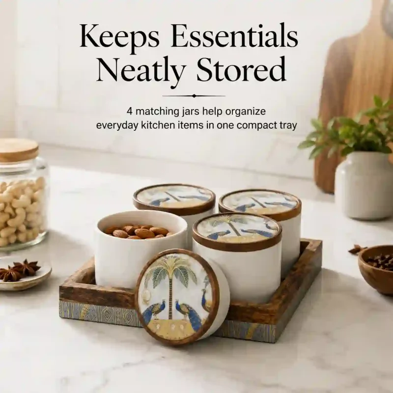 Eco Printed Utility Set-4 Pcs with Tray (Set of 1)