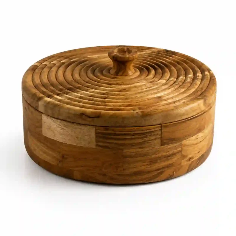 Stunning Round Wooden Masala Box Premium Polished Organizer