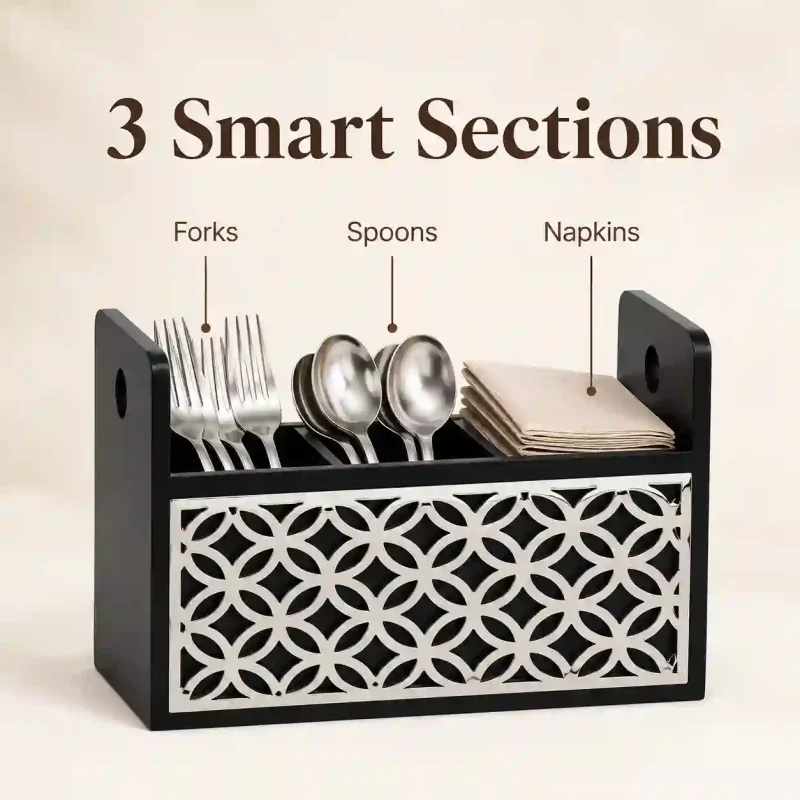 Napkin Cum Cutlery Holder With 3 Compartment (Set of 1)