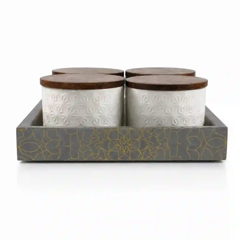 Storage Set 4 Jar - with Tray - Kitchen Decor (Set of 1)