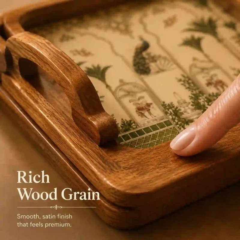 Elegant Palm Printed Serving Tray Set | Large & Medium (2-Piece)