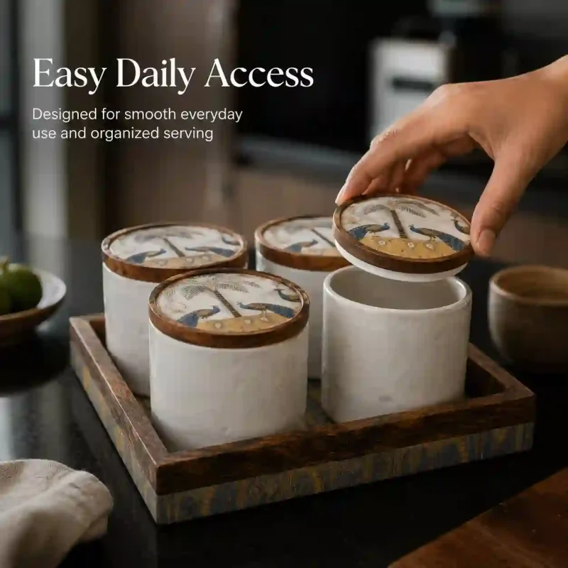 Eco Printed Utility Set-4 Pcs with Tray (Set of 1)
