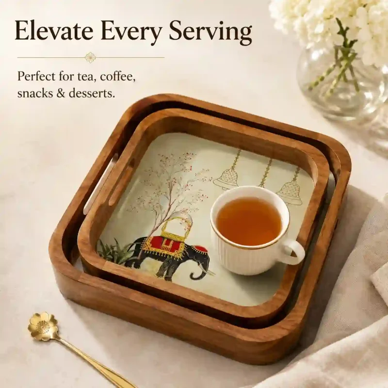 Pari Printed Serving 2 Pieces Tray - Stylish & Durable (Set of 1)