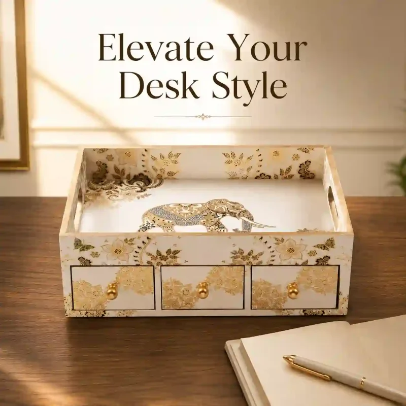 White Desk Organizer-3 Drawer-Jewelry Box (Set of 1)