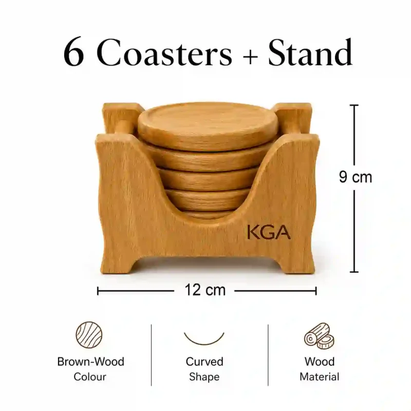Round Wooden Coaster Set - 6 Pcs (Set of 1)