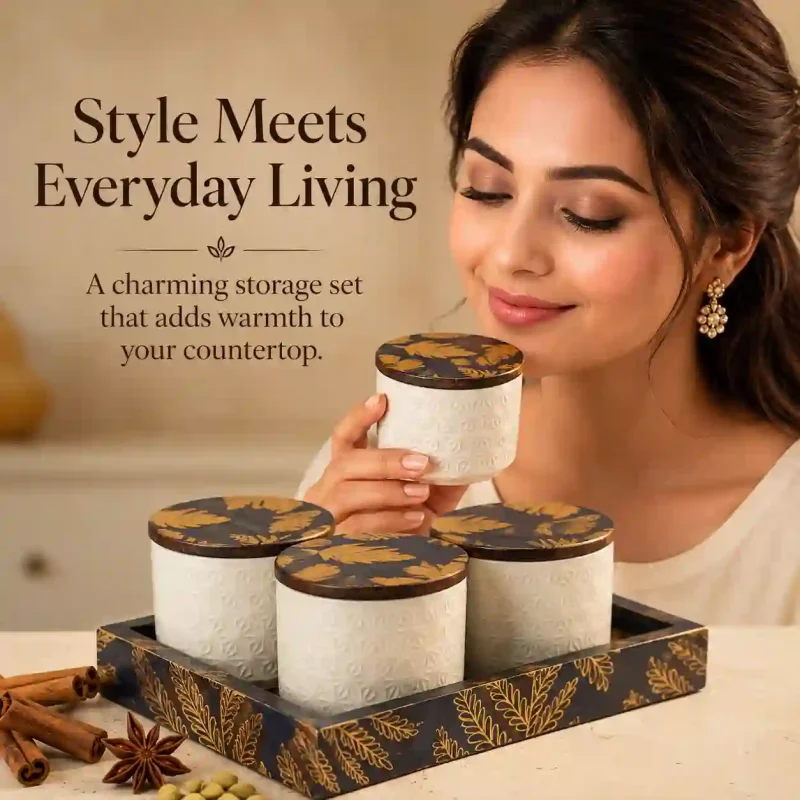Sanskriti Ceramic 4 Pcs Jars-Spice Storage (Set of 1)