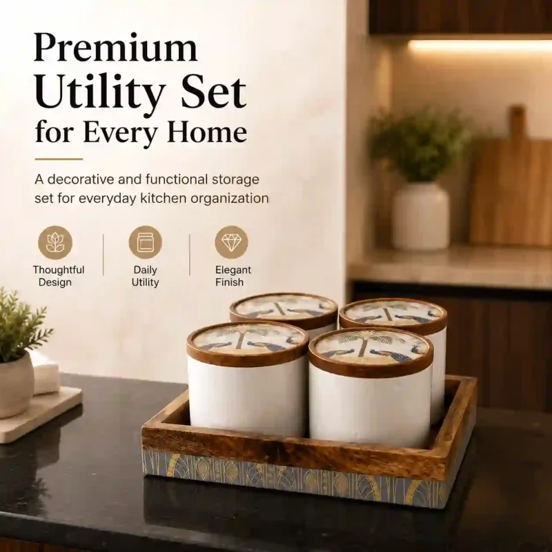 Eco Printed Utility Set-4 Pcs with Tray (Set of 1)
