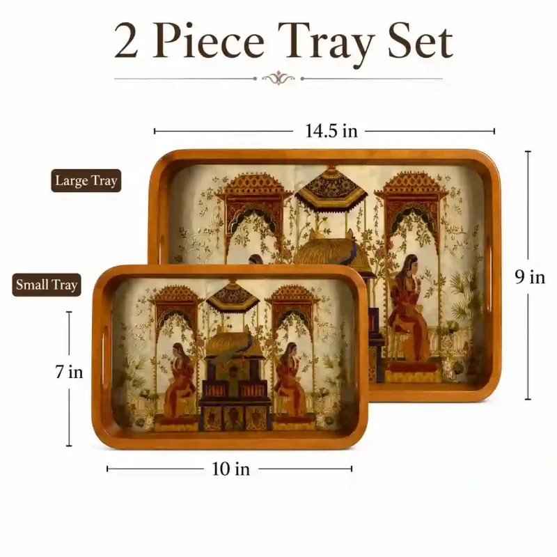 Multipurpose Wooden 2 Pieces Tray-Rectangle Serving (Set of 1)