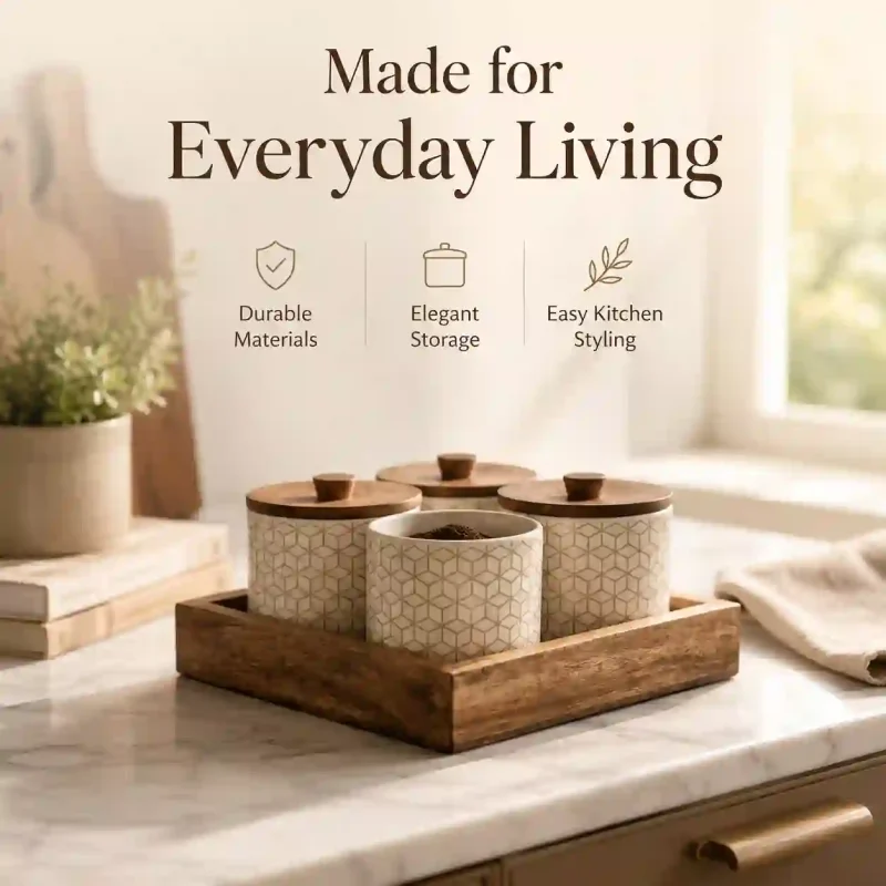 Daily Use Storage Jar Set-4 Pieces with Tray (Set of 1)