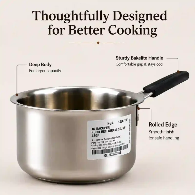 Stainless Steel Saucepan No. 12 - Durable Milk Pan (Set of 1)