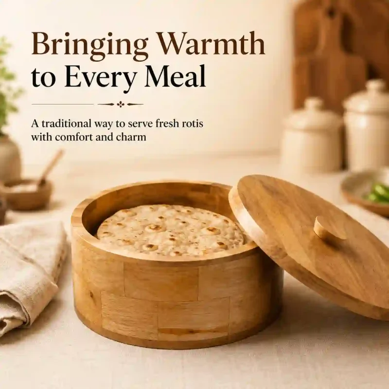 Ultimate Handcrafted Wooden Roti Box-Traditional (Set of 1)