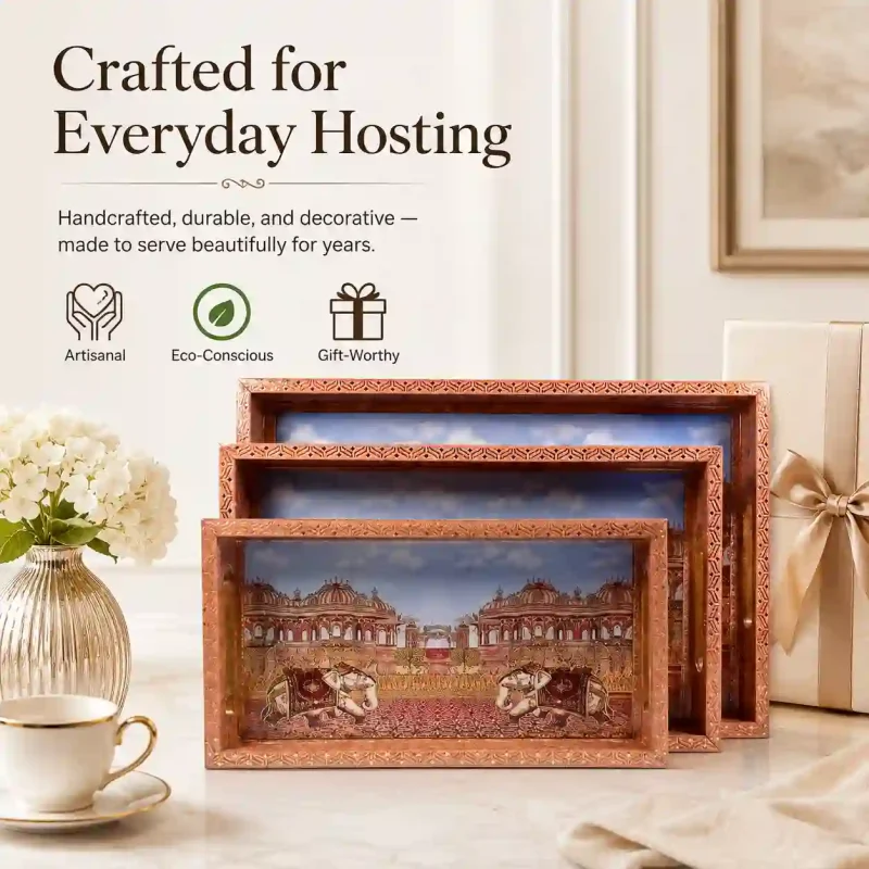 Rectangle Serving Tray 3 Pieces-Printed Elephant (Set of 1)