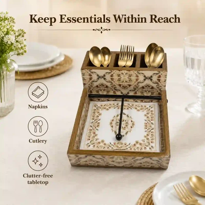 Signature Napkin Holder With 3 Compartment - Organiser (Set of 1)