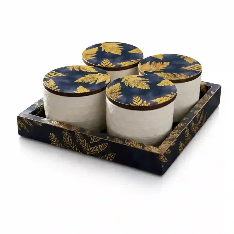 Condiment Set with Lids-4 Jars & Tray (Set of 1)