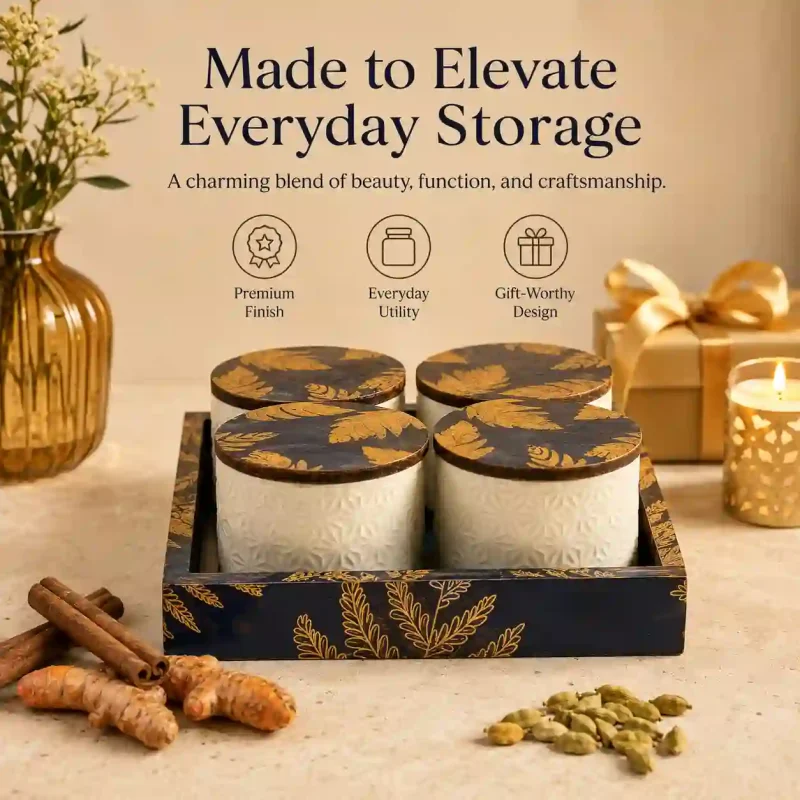 Sanskriti Ceramic 4 Pcs Jars-Spice Storage (Set of 1)