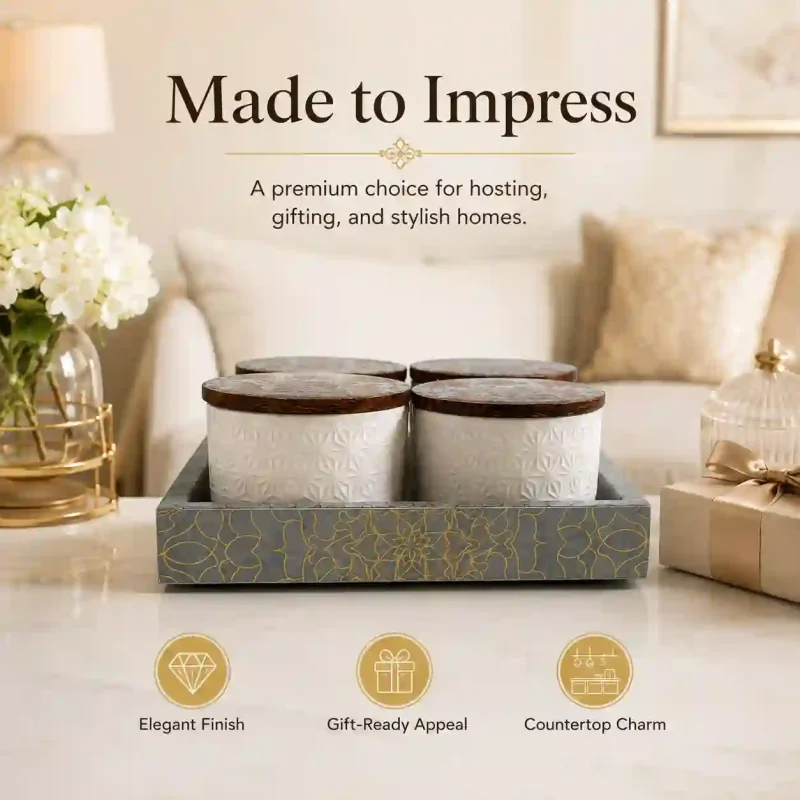 Storage Set 4 Jar - with Tray - Kitchen Decor (Set of 1)