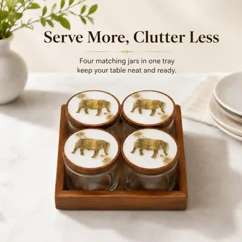 Essential 4 Pcs Jar Set with Tray-Printed Dining (Set of 1)
