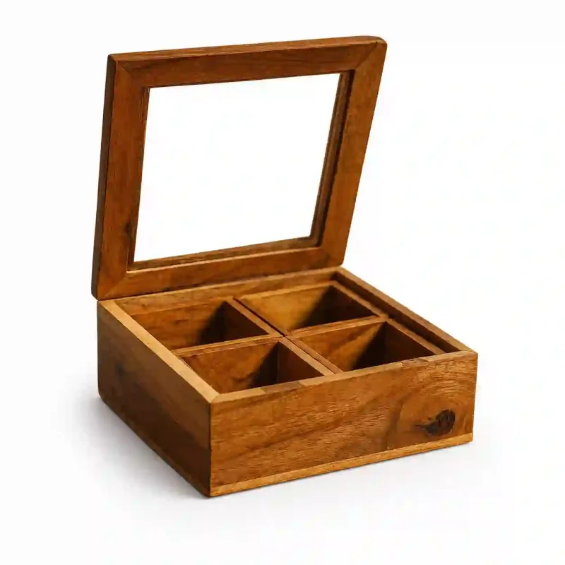 Ultimate Handcrafted Spice Box With Spoon 4 Partitions