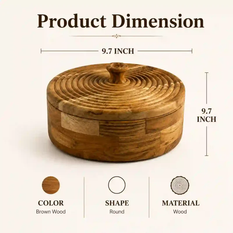 Stunning Round Wooden Masala Box Premium Polished Organizer