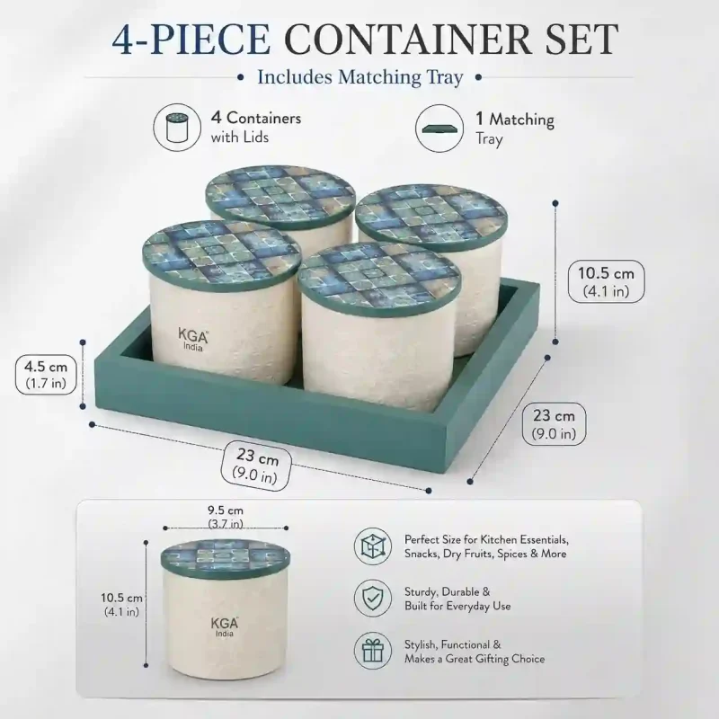 Blue & White Patterned Container-4 Pieces (Set of 1)