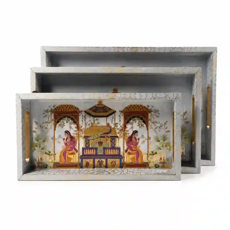 Sanskriti Printed Serving Set - Elegant 3 Pieces Tray (Set of 1)