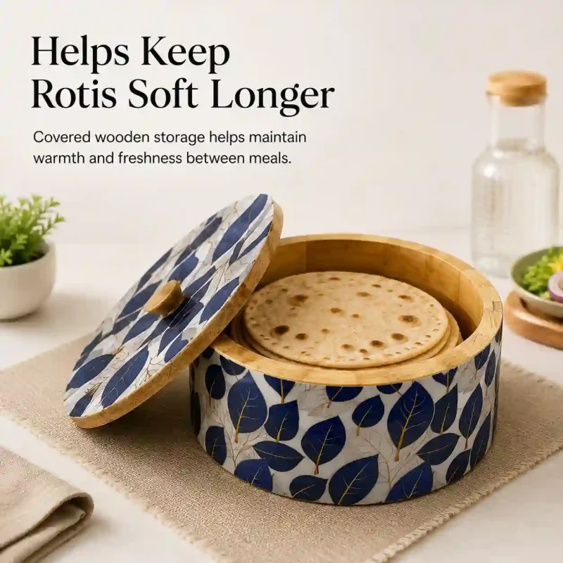 Traditional Wooden Roti Box-Floral Pattern (Set of 1)