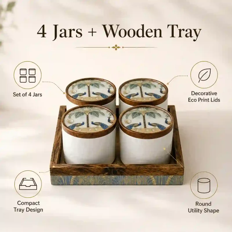 Eco Printed Utility Set-4 Pcs with Tray (Set of 1)