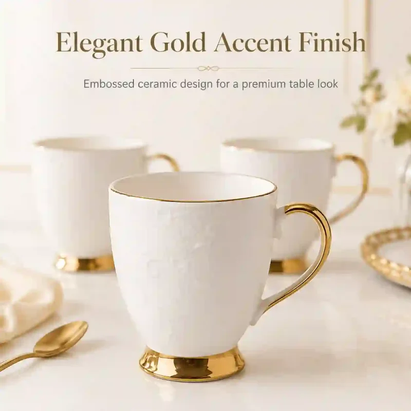 Neha Gold Ceramic Coffee Mugs-6 Pieces (Set of 1)