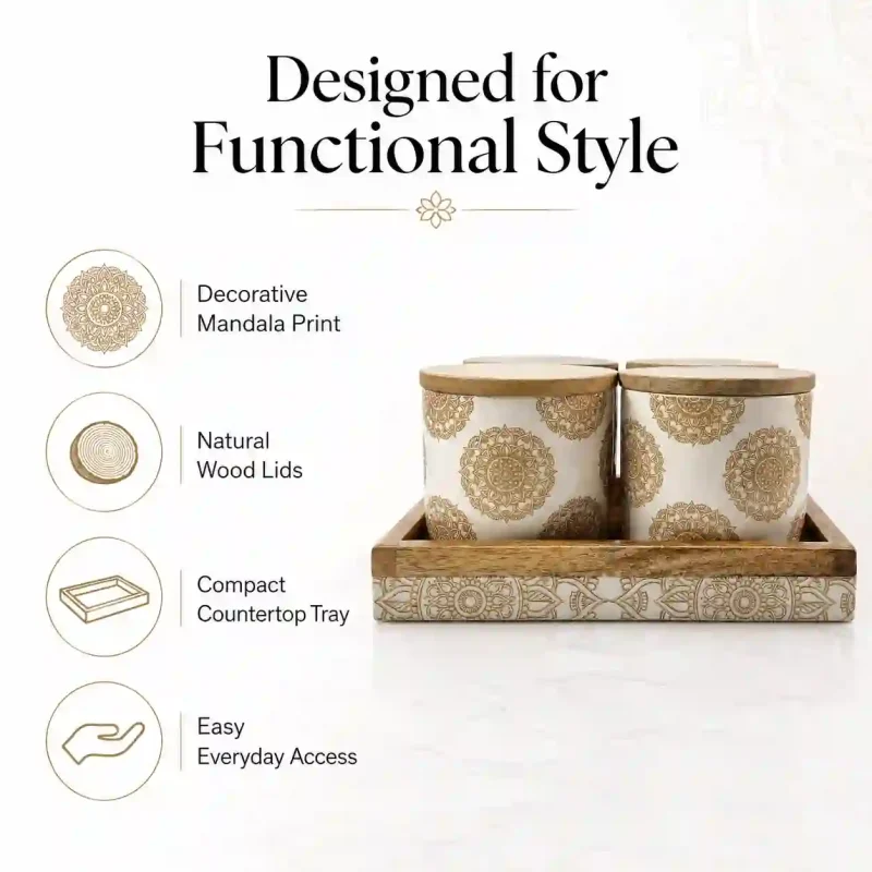 Natural Wood Jar 4 Pieces-Airtight Storage (Set of 1)