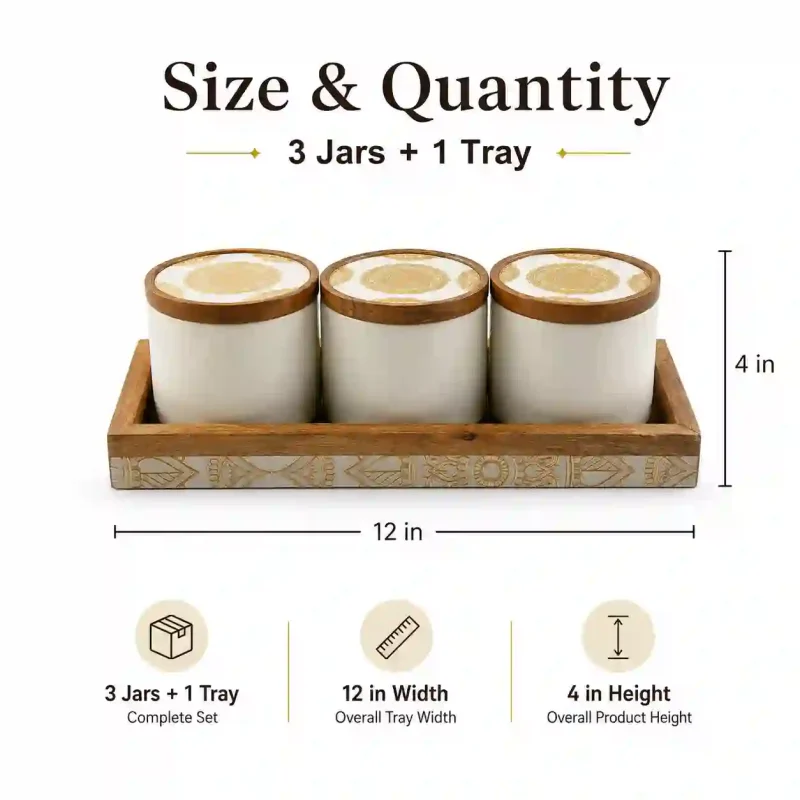 Vivo Printed 3 Jars Set with Serving Tray - Stylish (Set of 1)