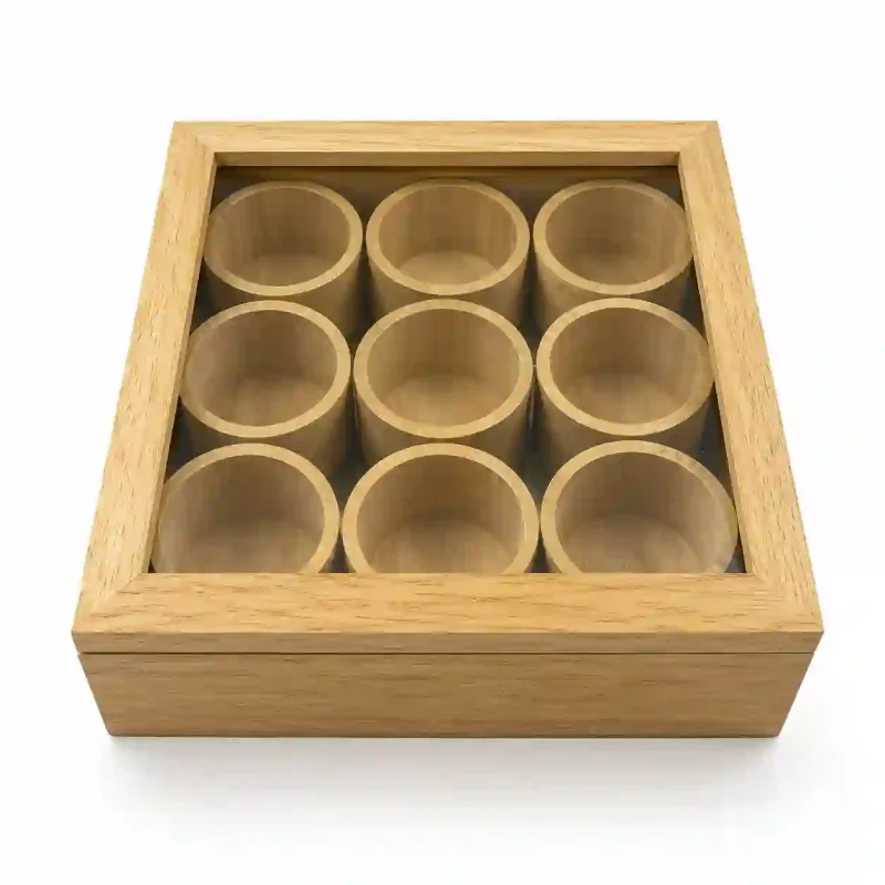 Wooden Masala Box-9 Compartment-Handcrafted (Set of 1)