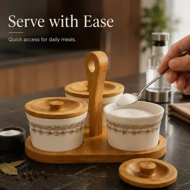 Ceramic Condiment Jar 4 Pieces with Stand-Kitchen (Set of 1)