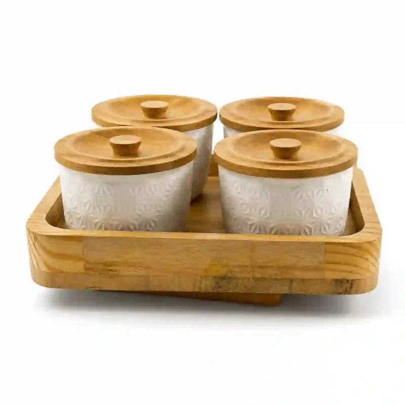 Revolving Luxury Spice 4 Jars-with Wooden Tray-Kitchen (Set of 1)