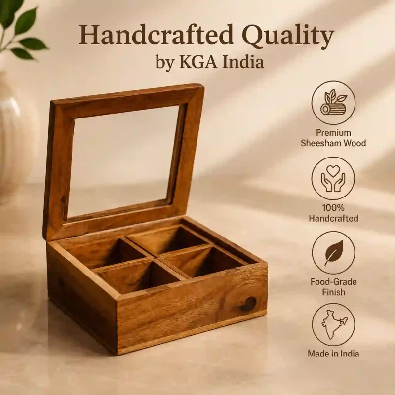 Ultimate Handcrafted Spice Box With Spoon 4 Partitions