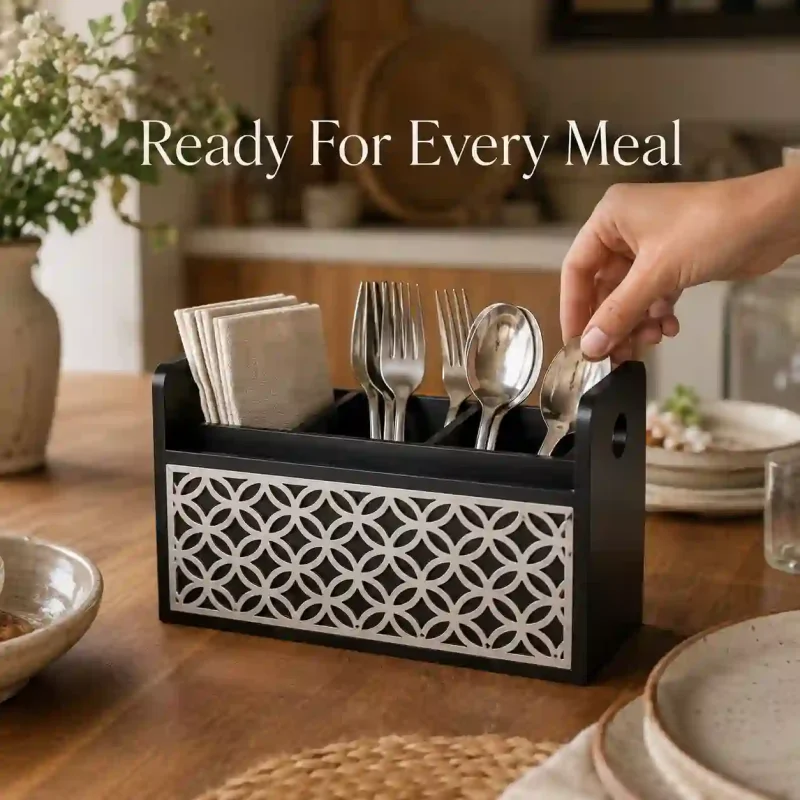 Napkin Cum Cutlery Holder With 3 Compartment (Set of 1)