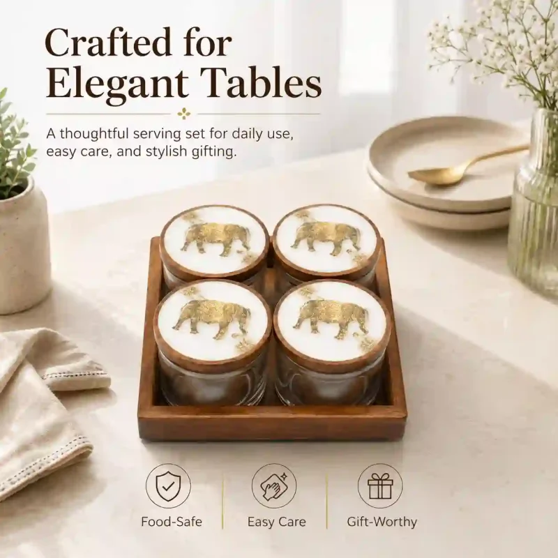 Essential 4 Pcs Jar Set with Tray-Printed Dining (Set of 1)